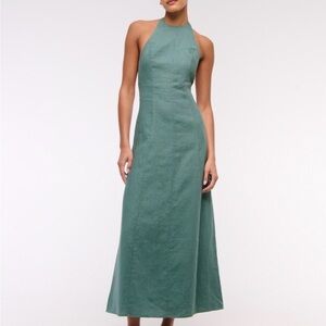 Premium Linen High Neck Maxi Dress